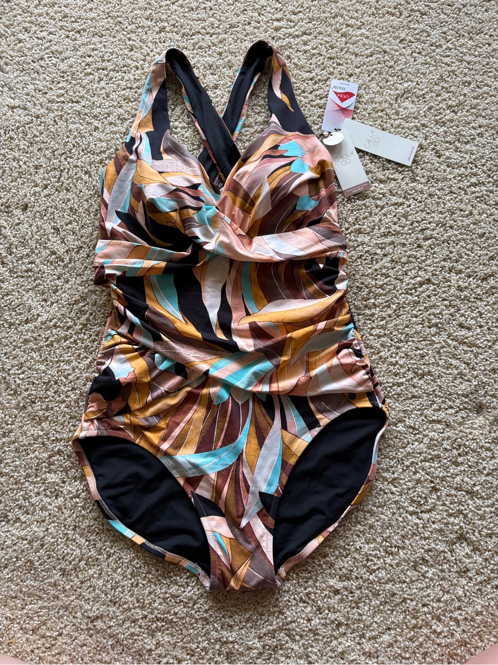 CALIA Sculpt Wrapped One Piece Swimsuit 16 Rust Underwire High Support